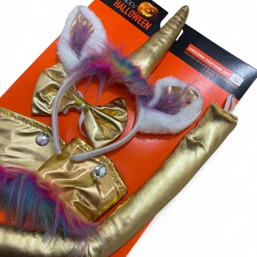 Kawaii Unicorn Costume Kit Holographic Accessory Fairycore Cosplay Gold Kids 3+